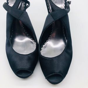 4” Black Satin Strappy Heels